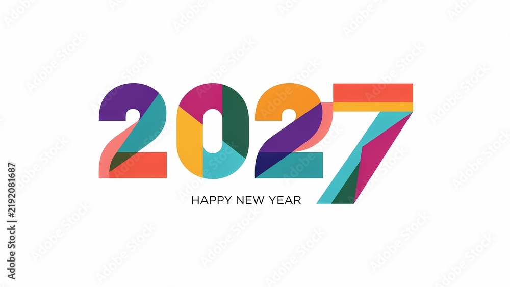 Obraz premium 2027 New Year celebration typography. Multicolored geometric number design. Isolated on white background
