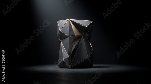 Luxury geometric premium package lit on dark background with metallic facets