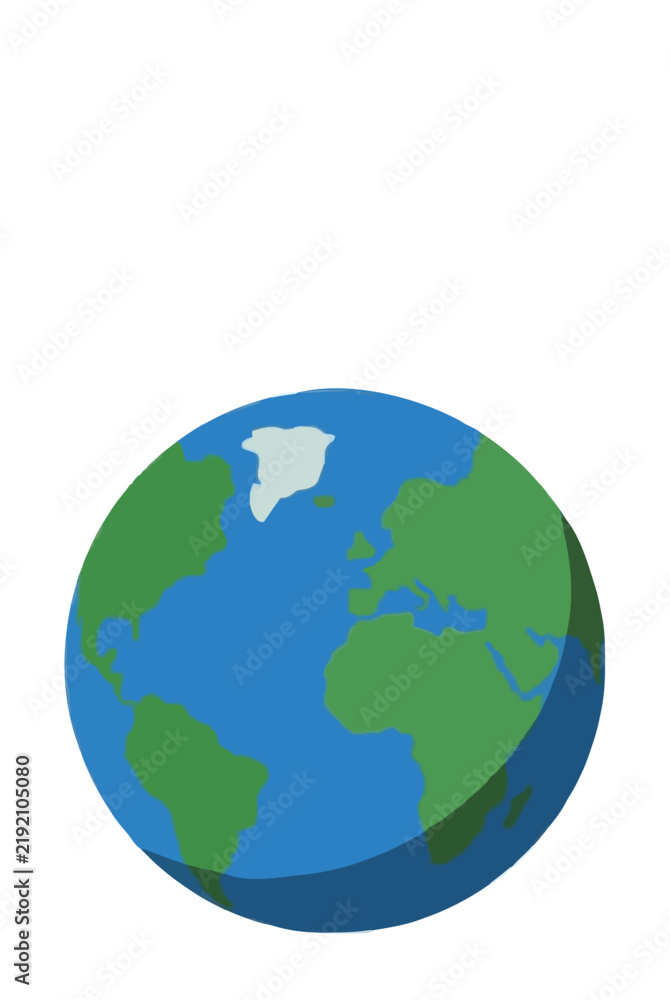 Fototapeta premium Planet Earth globe tilted on its orbital axis showing blue oceans and green continental landmasses with shaded day and night terminator astronomy science educational vector illustration