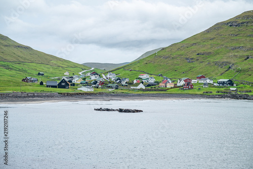 Fotografie View of village of Husavik on island of Skalavik in the Faroe islands