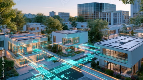 Smart City Energy Grid Connecting Modern Solar Powered Homes