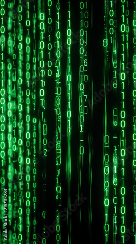 Cascading Stream of Glowing Green Binary Code on Dark Background