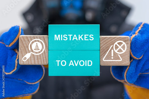 Concept of mistakes to avoid in industry. Avoid industrial mistake or failure, protect from accident or pitfall, insurance or warning in manufacturing risk and support in crisis.