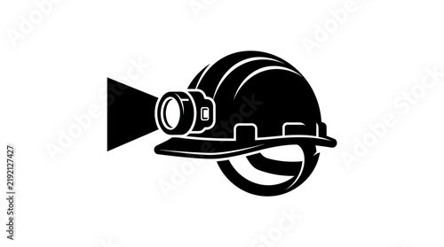 Mining helmet with headlamp black silhouette on a white background