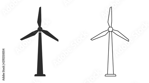 фотографія Wind turbine silhouettes depict renewable energy with a minimalist linear style