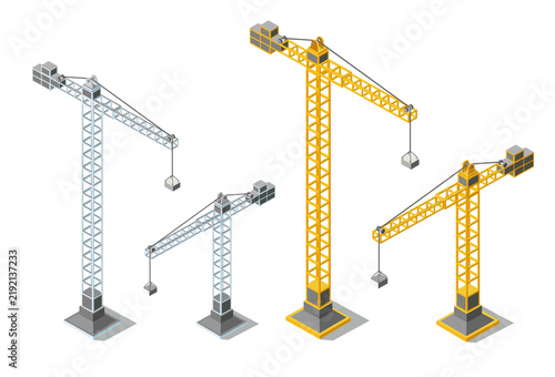 Tower cranes building urban construction development isometric icons