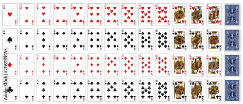 Full set of playing cards isolated on white background - High quality.