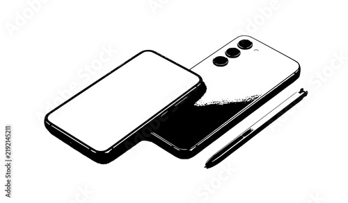Modern Smartphone Mockup Front and Back View with Stylus Pen Vector Illustration