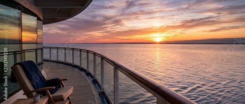 Serene Sunset Balcony View From Cruise Ship Over Calm Ocean Waters