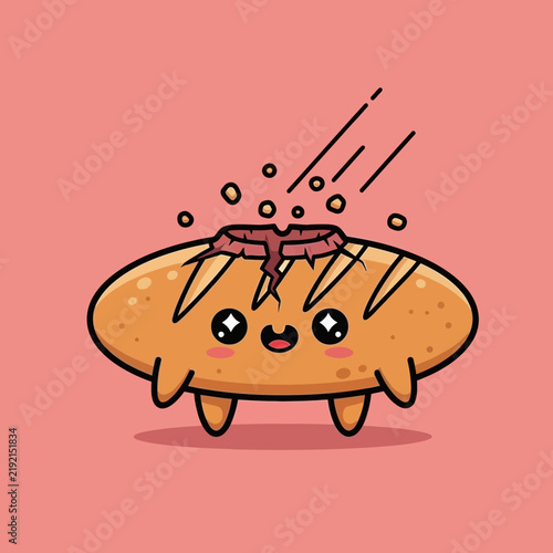 Cute cartoon bread character with bacon and cheese.