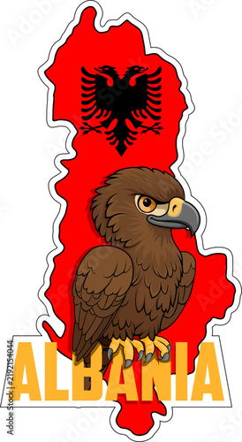 vector Albanian Golden Eagle Sticker – Cartoon Eagle on Albania Map
