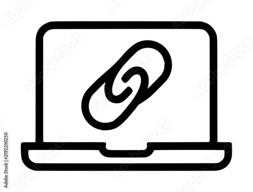 Фотография Open notebook computer screen featuring two interlocked metal chain links formin