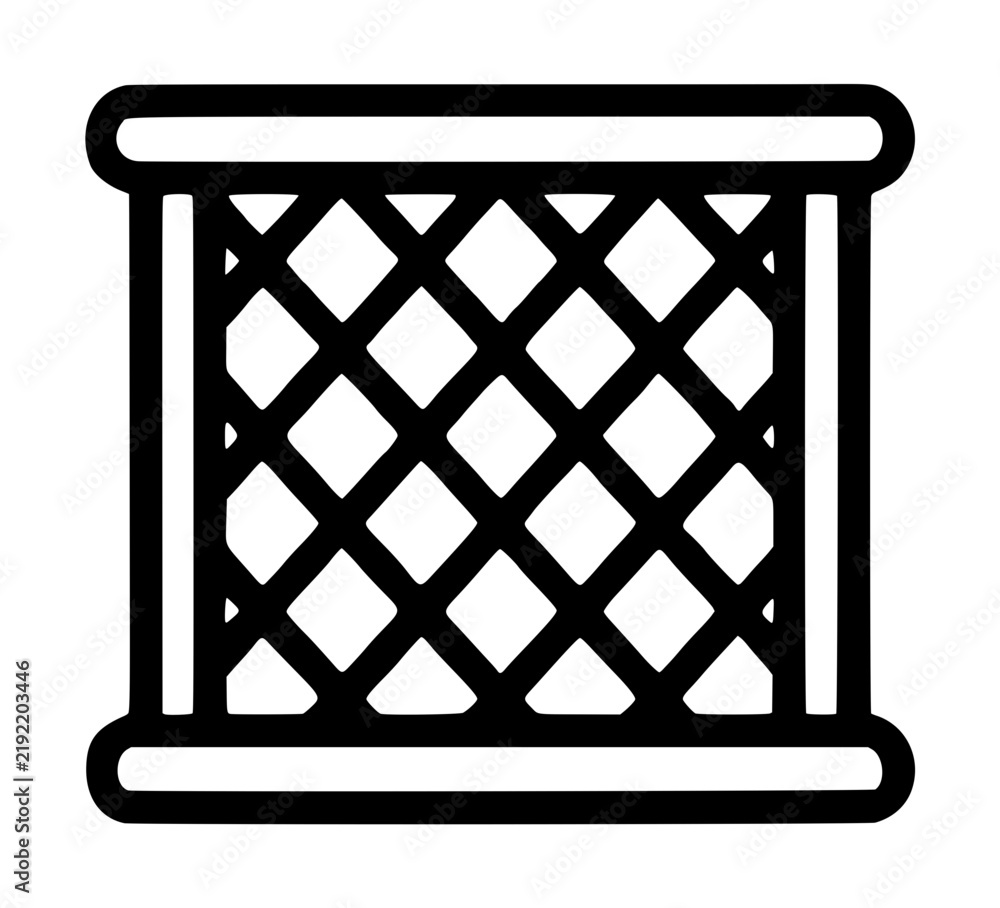 Fototapeta premium Octagonal combat sports arena cage wall section with a diagonal crosshatch wire mesh, rendered as a bold black outline vector icon on a plain white background, fighting ring illustration