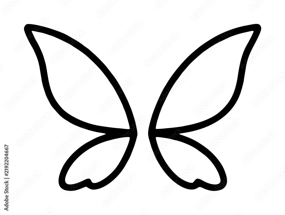 Obraz premium Four delicate hollow fairy wings arranged symmetrically with two upper pointed tips and two lower rounded lobes, magical creature accessory drawn as a monoline vector icon on white backdrop