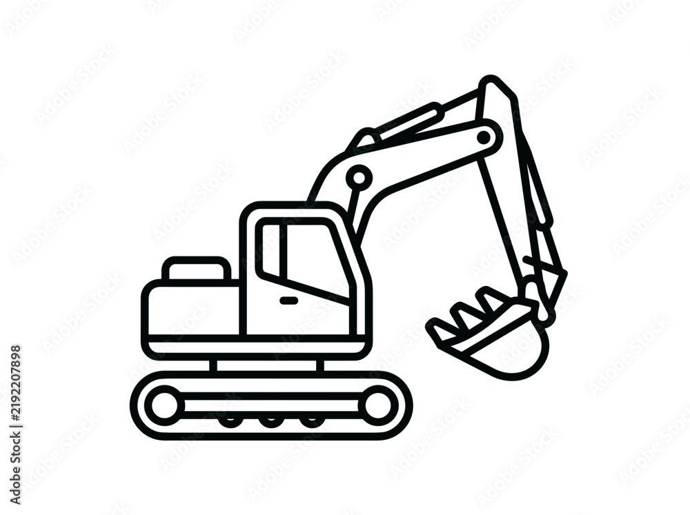 Naklejka premium Minimalist black line art illustration of a heavy excavator for construction and industrial design