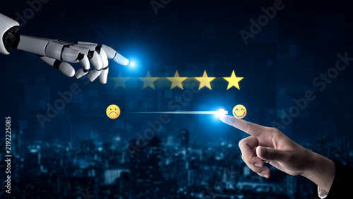 Obraz na plátne AI analyzes customer satisfaction by evaluating feedback, detecting sentiment, scoring reviews, and identifying trends to improve user experience and service