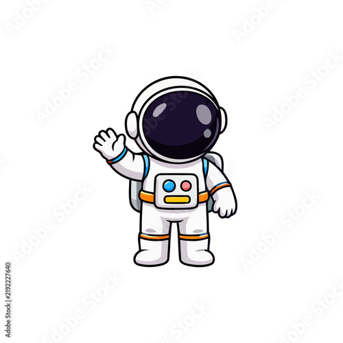 Cute cartoon astronaut waving hand isolated on white background