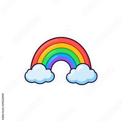 Colorful rainbow with clouds in a flat vector illustration style