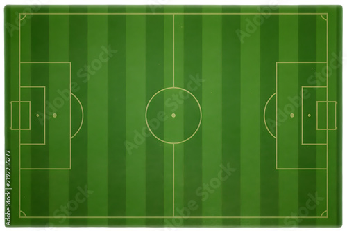 Aerial view of a soccer field with marked lines on transparent background