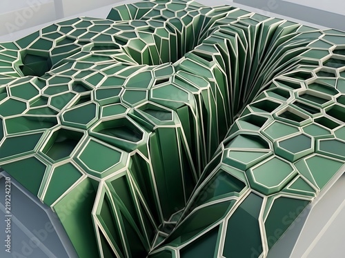 Abstract geometric green hexagonal pattern with smooth flowing transition design