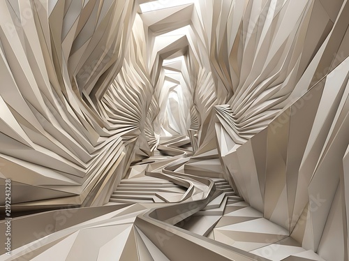 Abstract Geometric Tunnel Design With Intricate White Paper Folding Patterns