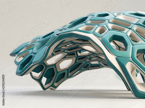 Modern abstract geometric structure with intricate interconnected design elements