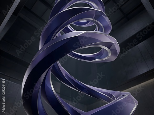 Modern Abstract Purple Metal Spiral Sculpture Inside Building Structure