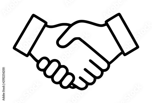 Handshake line icon, symbol of partnership and agreement, black and white vector illustration on white background, flat design - professional high resolution commercial detailed commercial stock