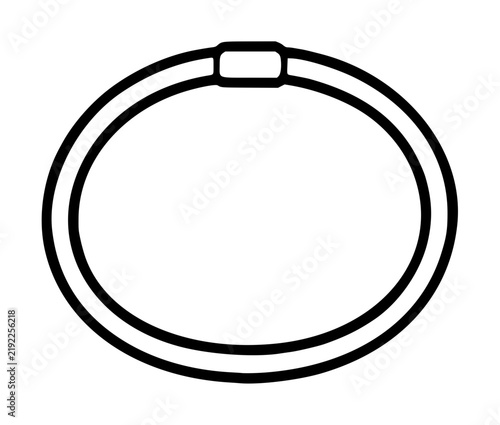 Simple black elastic hair tie band forming perfect circle with small clasp connector vector icon illustration on pure white background minimal fashion accessory design symbol