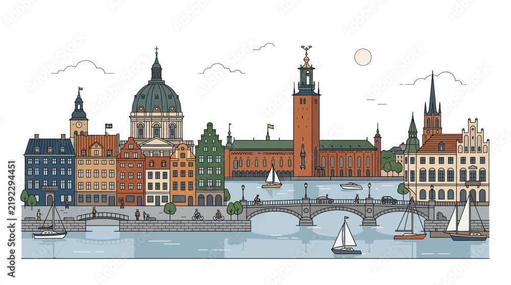 Obraz premium Cityscape Panorama with Historic Buildings and River