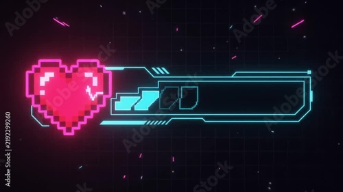Health heart bar with glowing neon pixel art for game interfaces