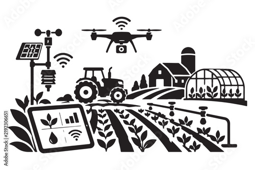 Construction Site, Factory and Farm Transportation Machinery Vector Silhouette Illustration with Trucks, Tractors, Bulldozers, Cranes, Locomotives and Industrial Vehicles