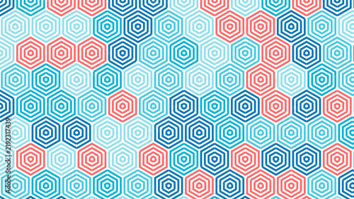 Modern Geometric Hexagonal Pattern in Blue and Red Abstract Honeycomb Background