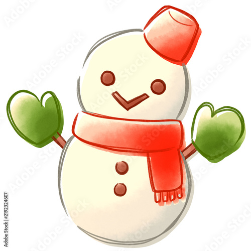Naklejka クリスマス マフラーを巻く雪だるまのおしゃれな版ズレ水彩風イラスト