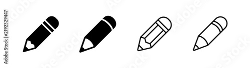 Pencil icon, set of 4 style, outlined editable stroke and flat glyph