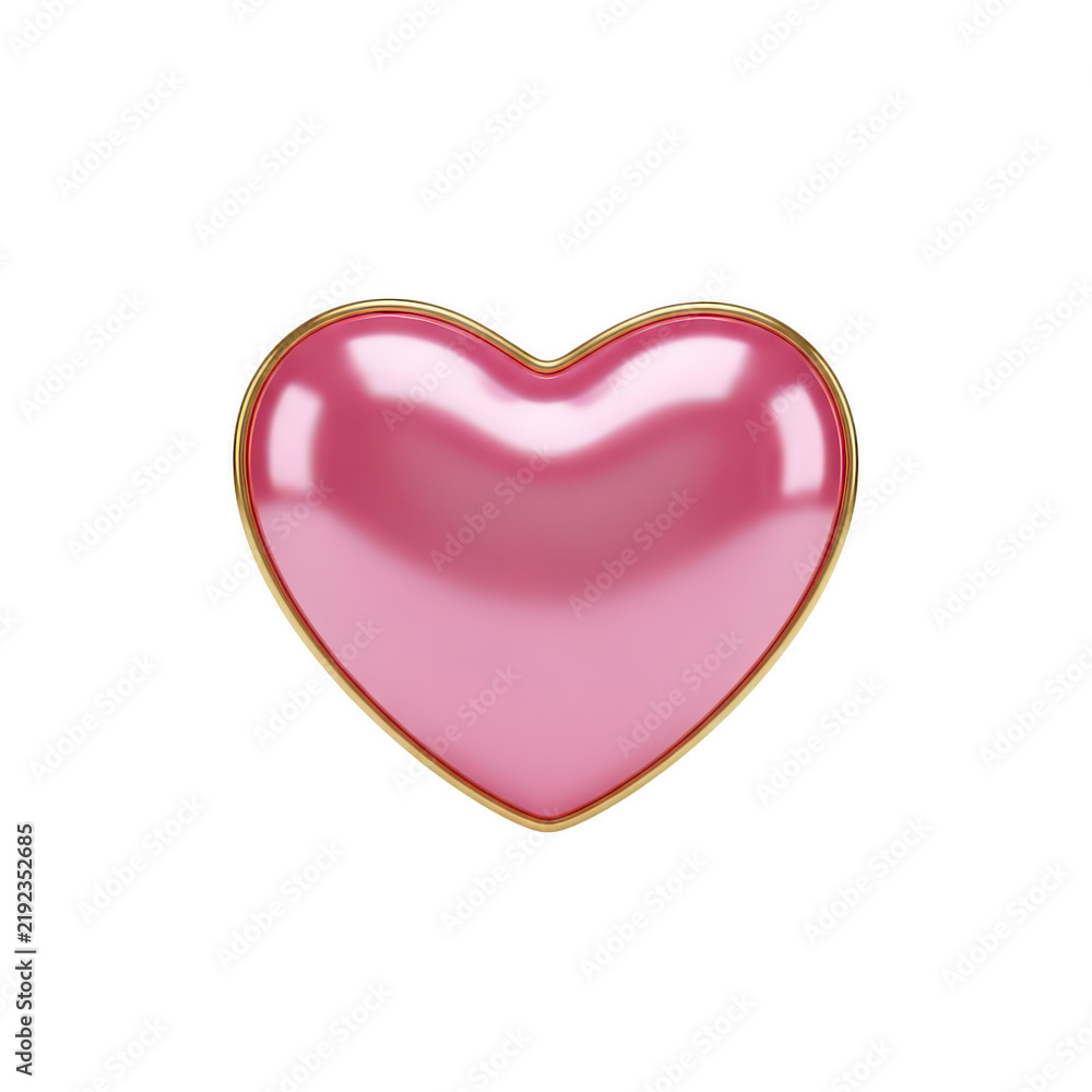 Fototapeta premium Pink glossy heart shape with gold trim isolated on white background
