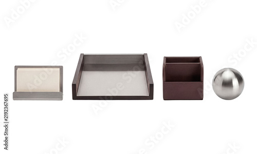 Obraz na płótnie Elegant metal, wood, and leather desk accessories for a tidy office