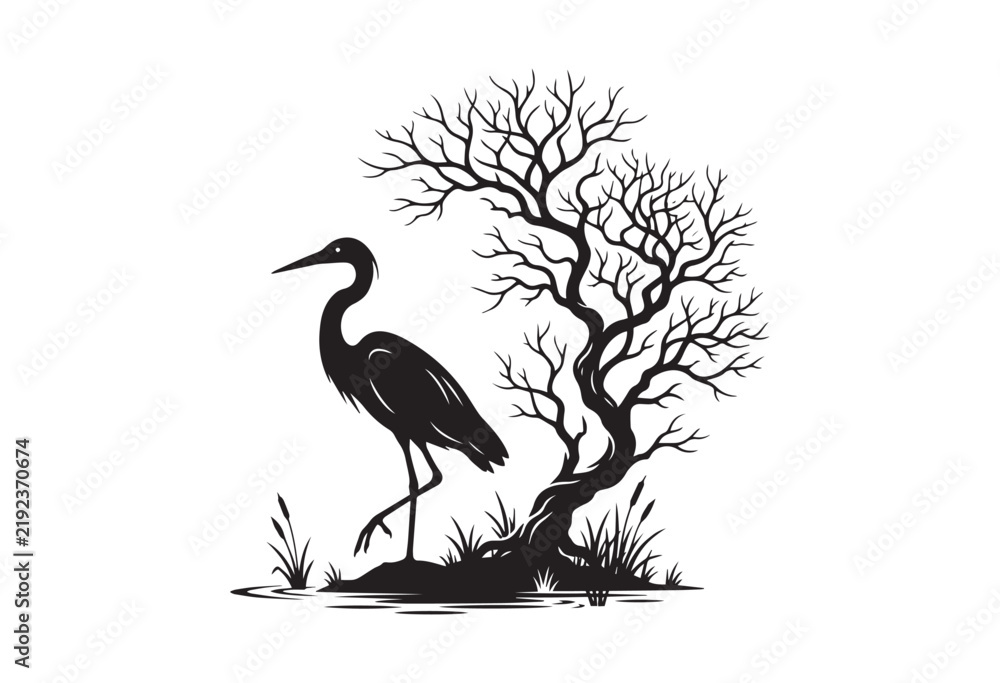 Fototapeta premium Minimalist heron and tree silhouette
