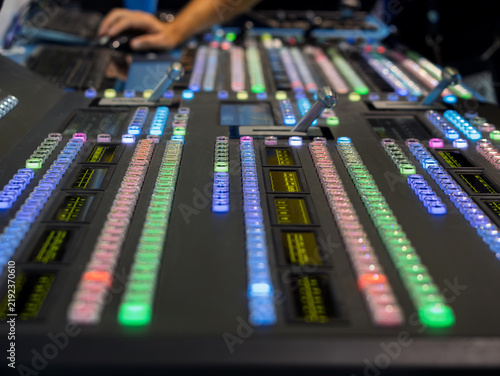 Foto Professional Broadcast Control Room with Multi-Colored Buttons