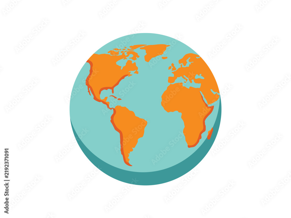 Obraz premium Simple flat vector illustration of the planet earth globe with orange continents and blue ocean