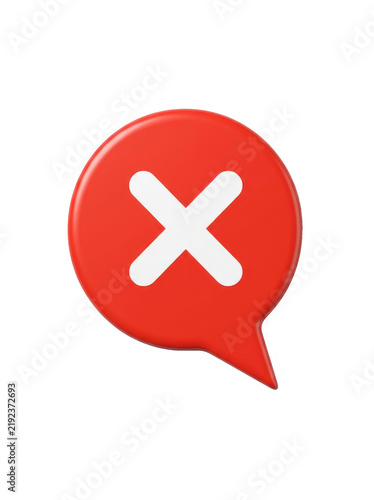 A red speech bubble with a white 'X' symbol inside. The speech bubble has a rounded shape and a glossy effect.