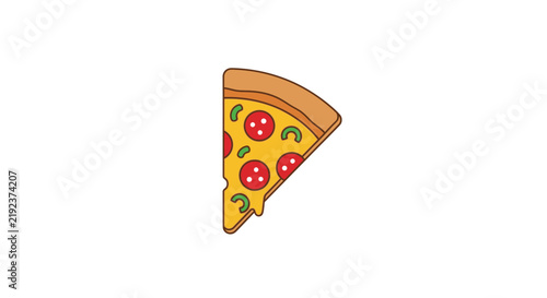A single slice of delicious cheesy pizza with toppings on a white background