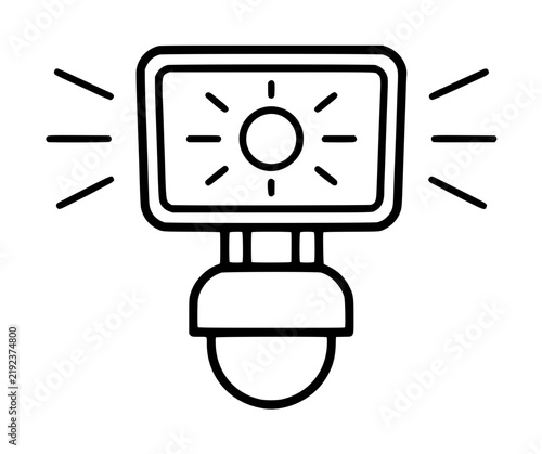 Security Motion Sensor Floodlight Black and White Line Art Icon Outline Drawing for Home Protection Safety Surveillance System Simple Minimalist Design Vector Illustration Graphic