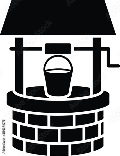 Silhouette of a rustic stone water well with a bucket vector