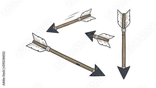Set of vintage wooden archery arrows in various flying positions vector