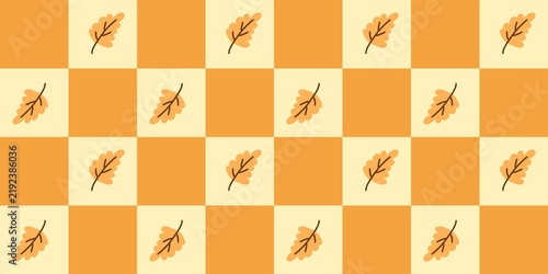 Seamless autumn leaves checkered pattern on pastel background. Leaf illustration for fall fabric, wallpaper, or backdrop.