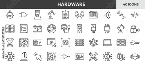 Computer hardware and electronics components icons set vector