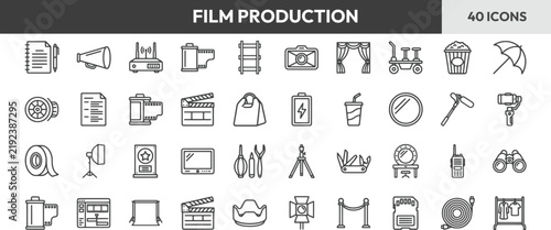 Film production and cinema equipment icons set vector illustration