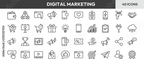 Digital marketing strategy and promotion icons set vector illustration