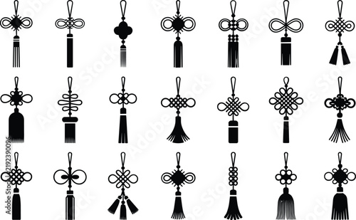 Chinese knot vector set black and white graphic design elements traditional asian symbol collection